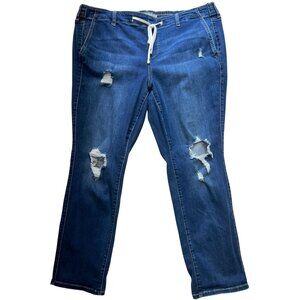 Torrid Women's Pull On Boyfriend Drawstring Jeans Distressed Denim Size 2R Blue